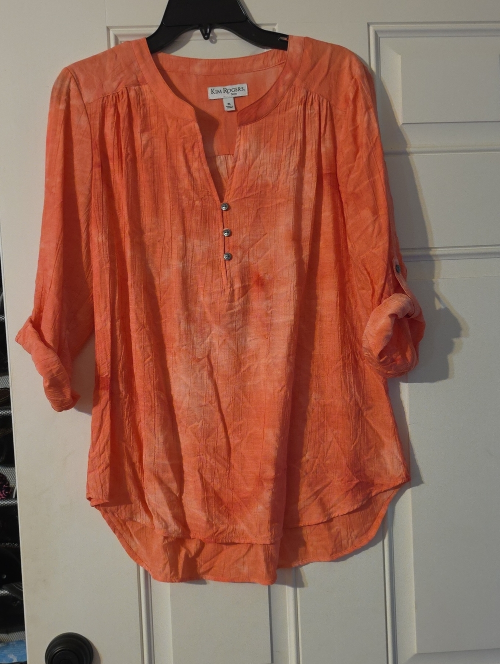 Kim Rogers Coral-Orange Button Henley Tunic